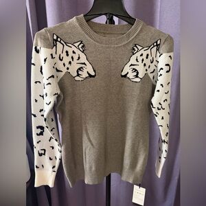 Elegant Gray Animal Print Sweater